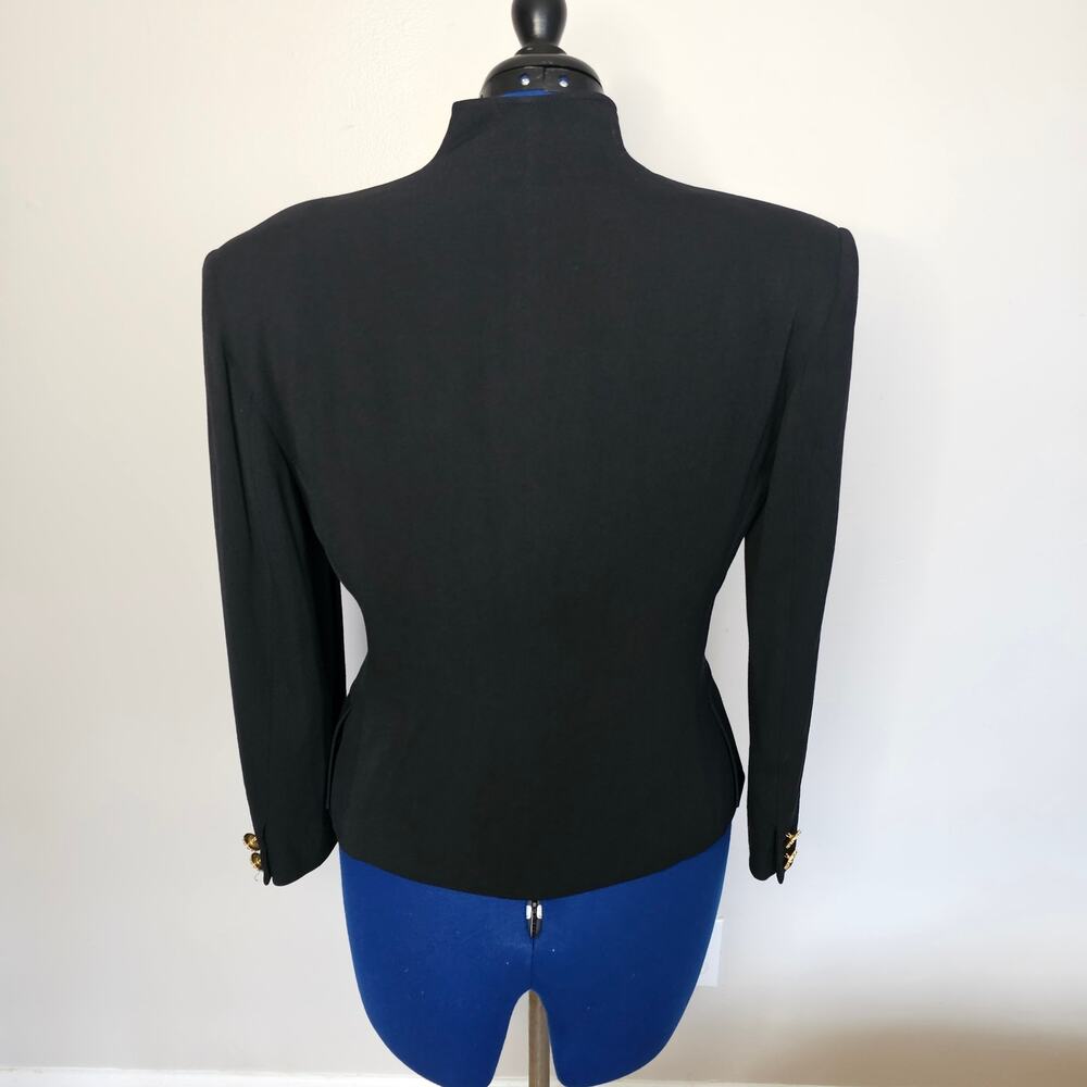 Vintage Malisy Italy Wool Blend Blazer – Black Gold Button Chain Closure Jacket - Picture 4 of 9